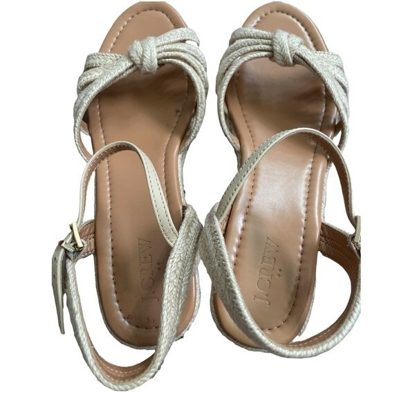 J.Crew Strappy Raffia Espadrilles Platform Wedges Sandals Size 9.5 Shoes - Picture 3 of 7